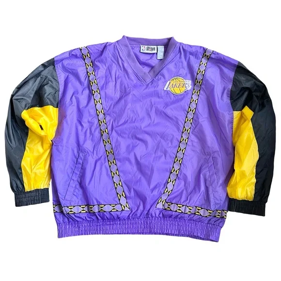 Vintage 90’s NBA Lakers Nylon Colorblock Streetwear Windbreaker Jacket‎ XL EUC
